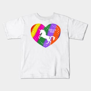 Unicorn believe in magic rainbow heart Kids T-Shirt